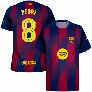 Unisex Soccer Barcelona Team #8PEDRI Champions League Playoffs 2026 Home On Field Jersey - Red