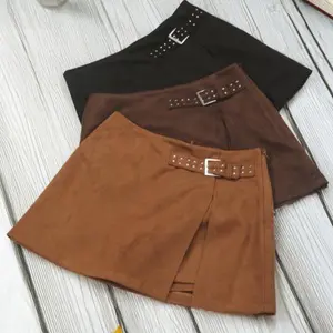 H2001-Suede miniskirt with buckle and shorts 95%Polyester 5%Spandex