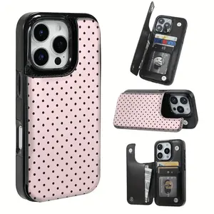 Phone Case - This practical TPU phone case features a brown polka dot pattern, includes card slots, and offers various functions suitable for bank cards and transportation cards. It is compatible with iPhone 17/16/15/14/13/12.