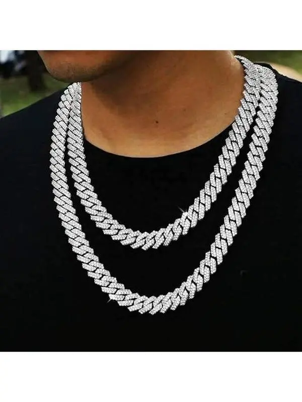 Silver Gold Cuban Link Chain for Men/Women, Iced Out Mens Diamond Chain Necklace-Miami Cuban Link Chains Hip Hop Jewelry
