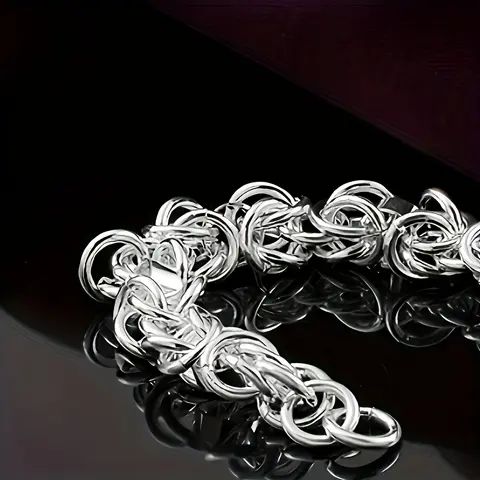 Unisex Silvery Metal Link Bangle Bracelet (1pc) - Casual Trendy Adults' Arm Candy Accessory for Wedding Gifts, All Seasons Noble Stackable Fashion Jewelry