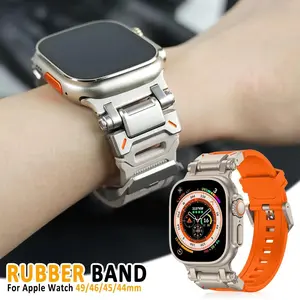 Men Rubber Strap For Apple Watch Ultra 3 2 1 49mm Series 11 10 46mm Soft Sports Wrist Band For iWatch 9 8 7 6 5 4 se 3 44mm 45mm