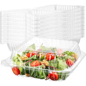 50 Clear Plastic Containers, 8" X 8" X 3" Hinged Lid Togo Clamshell Food Containers for Strawberry Boxes, Bakery Supplies, Cake, Cookie, Dessert, Salad, Treat Boxes