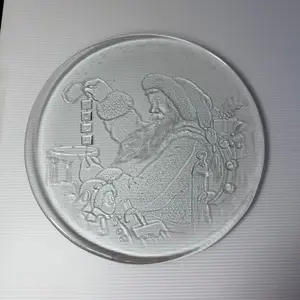 Libbey 1990 Santa Claus Etched Glass Serving Platter Embossed 13" Round