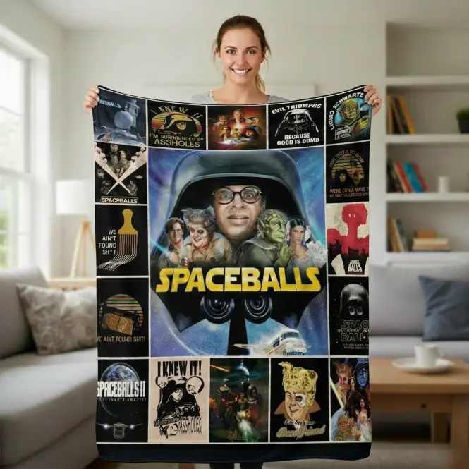 Spaceballs Movie Blanket, Retro Sci-Fi Comedy Film Throw Blanket, Vintage Space Adventure Collage Fleece Blanket, Cozy Home Bedroom Sofa Decor, Fan Gift for Movie Lovers