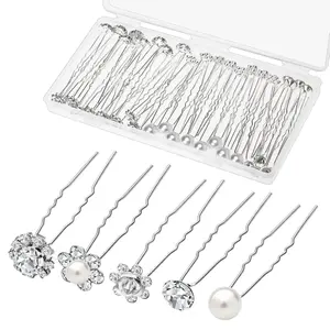 40 Pack Wedding Pearl Hair Pins for Bridal, Silver Pearl Rhinestone Hair Pins Wedding Hair Decorations Accessories for Brides Bridesmaids Women Girls