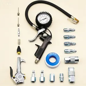 18-Piece Air Compressor Accessory Kit with Tire Inflator Gauge, Air Blow Gun and Hose Fittings, 1/4" NPT Heavy Duty Air Tool Set for Maintenance and Inflation, Durable Multi-Purpose Air Supply Kit with 100 PSI Gauge
