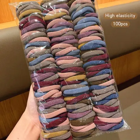 100pcs Bulk Women's All-Match Black, Blue, Red High-Elastic, High elasticity, Hair Ties No Damage, Hair Scrunchies, Stylish & Versatile, Simple & Minimalist Design, Suitable For Daily Wear, Casual, Party, Commute, Vacation, Face Washing, Makeup