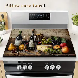 Diatom Mud Wine & Cheese Still Life 2D Stove Top Cover, Heat Resistant Scratch Proof Protector, Easy Clean Multi-Use Mat for Stoves, Oven, Washer Dryer, Kitchen Decor, Kitchenware