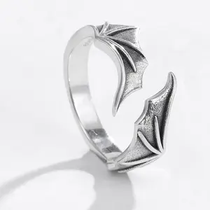 Silver Demon Bat Wing Ring,Resizable Open Ring,  Halloween Jewelry Gift