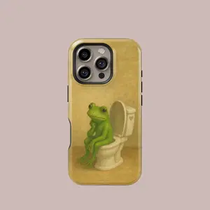 Funny Frog on Toilet Phone Case, Western Art Cover - iPhone