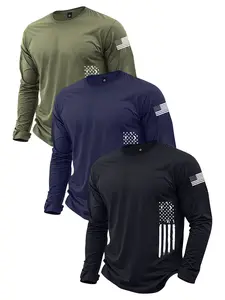 Men’s 3-pack lightweight long-sleeve T-shirts for spring/autumn, loose fit, patriotic graphic print, trendy casual athletic streetwear, black men’s thin tops; ideal for autumn outfits, a great gift for men, suitable for street wear, commuting, outdoor act