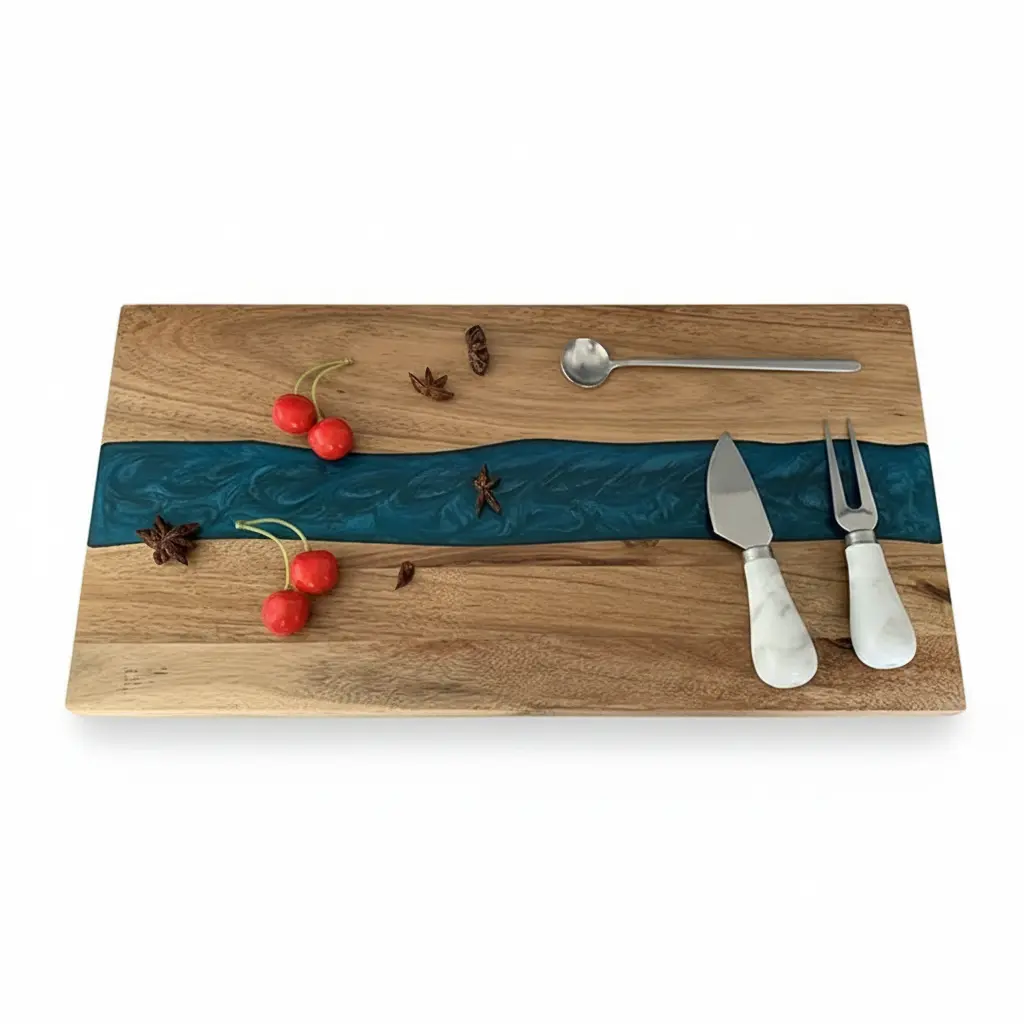 【LYZUNO】Acacia Wood 3-in-1 Kitchen Set: Resin Cutting Board, Steak Cutting Block & Bread Slicer - Premium Charcuterie Kit with Cheese Knives for Meat, Cheese, Vegetables