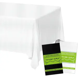 White Paper Tablecloths Disposable for Rectangle Tables 3 Pack,3 Ply Paper & Plastic Quality Table Cloth for Parties,54 x 108 Inch Birthday Table Cover Outdoor Wedding Banquet Tablecover