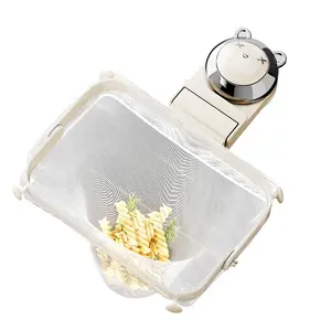 Foldable Kitchen Sink Strainer with Filter Mesh Bags, Food Waste Filter Basket, Suction Cup Folding Washing Vegetables and Fruits Drying Bag Holder (White)