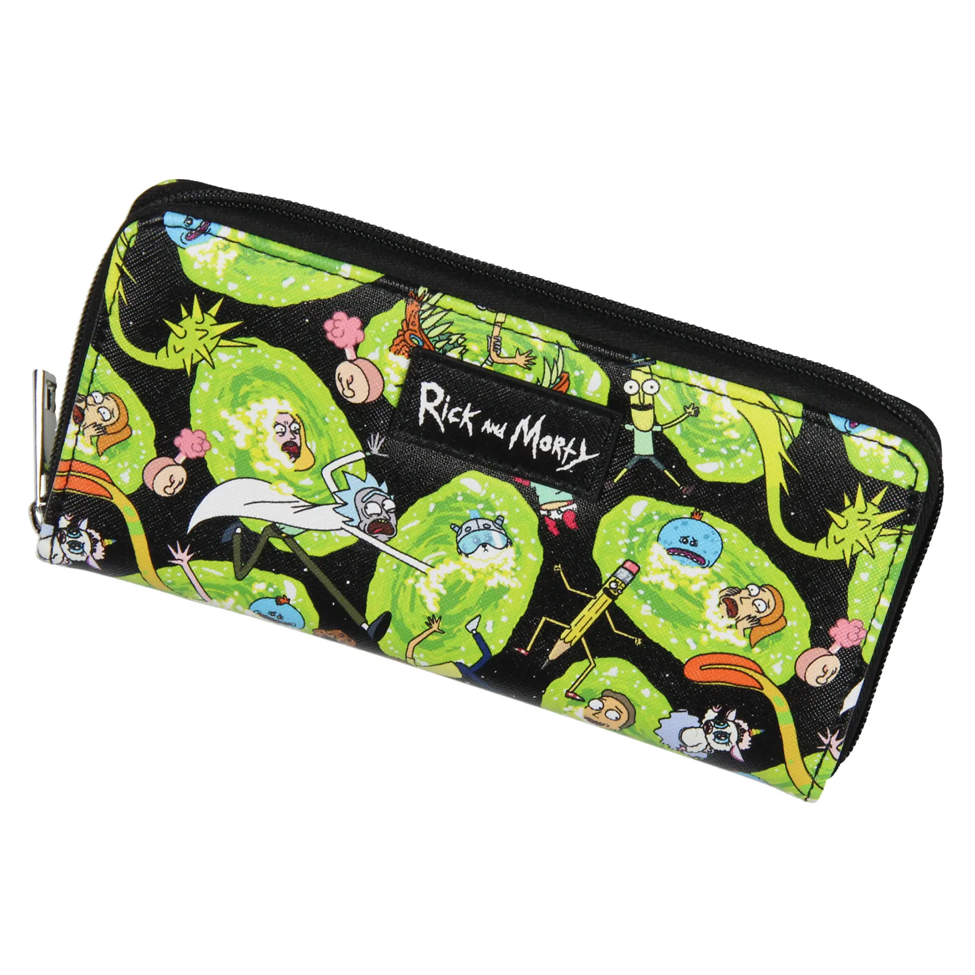 Rick and Morty Wallet Portals and Characters Faux Saffiano Zip Closure Wallet