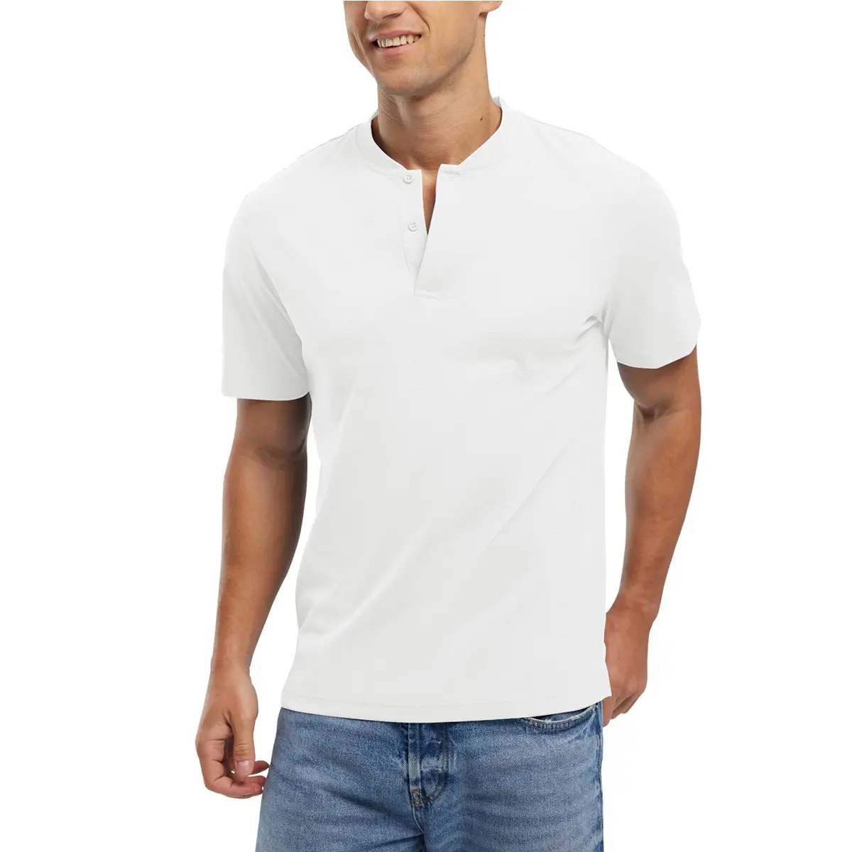 GOPUNE Men's  T shirts Henley Polo Shirts Short Sleeve Casual Lightweight Collarless Work Outdoor Golf Shirts