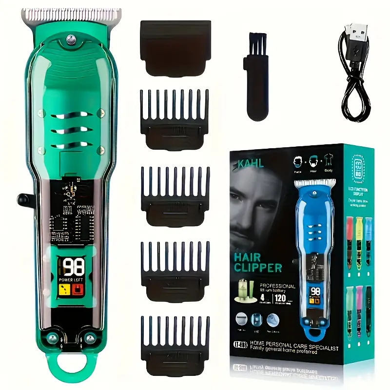 Men's Professional Transparent Hair Clipper - Cordless Rechargeable Trimmer with Smooth Trimmer Handle, High-Speed Silent Motor, USB-C Precision Grooming, Durable Design & Easy Cleaning for Home, Salon Use, Portable Electric Cutting Machine