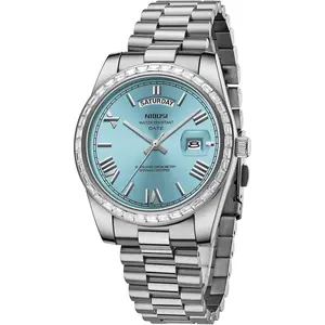 Men's Watches Analog Quartz Diamond Bezel Stainless Steel Dial Rose Gold Silver Watches for Men Waterproof Business Classic Dress Wrist Watch with Day Date