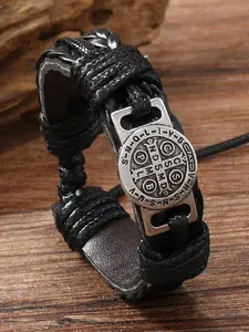 Leather Braided Bracelet Set, Vintage Bohemian Jewelry with Religious Medal & Adjustable Knot Design for Men's Daily & Streetwear, Boho Style Bracelet, Religious Jewelry Gift