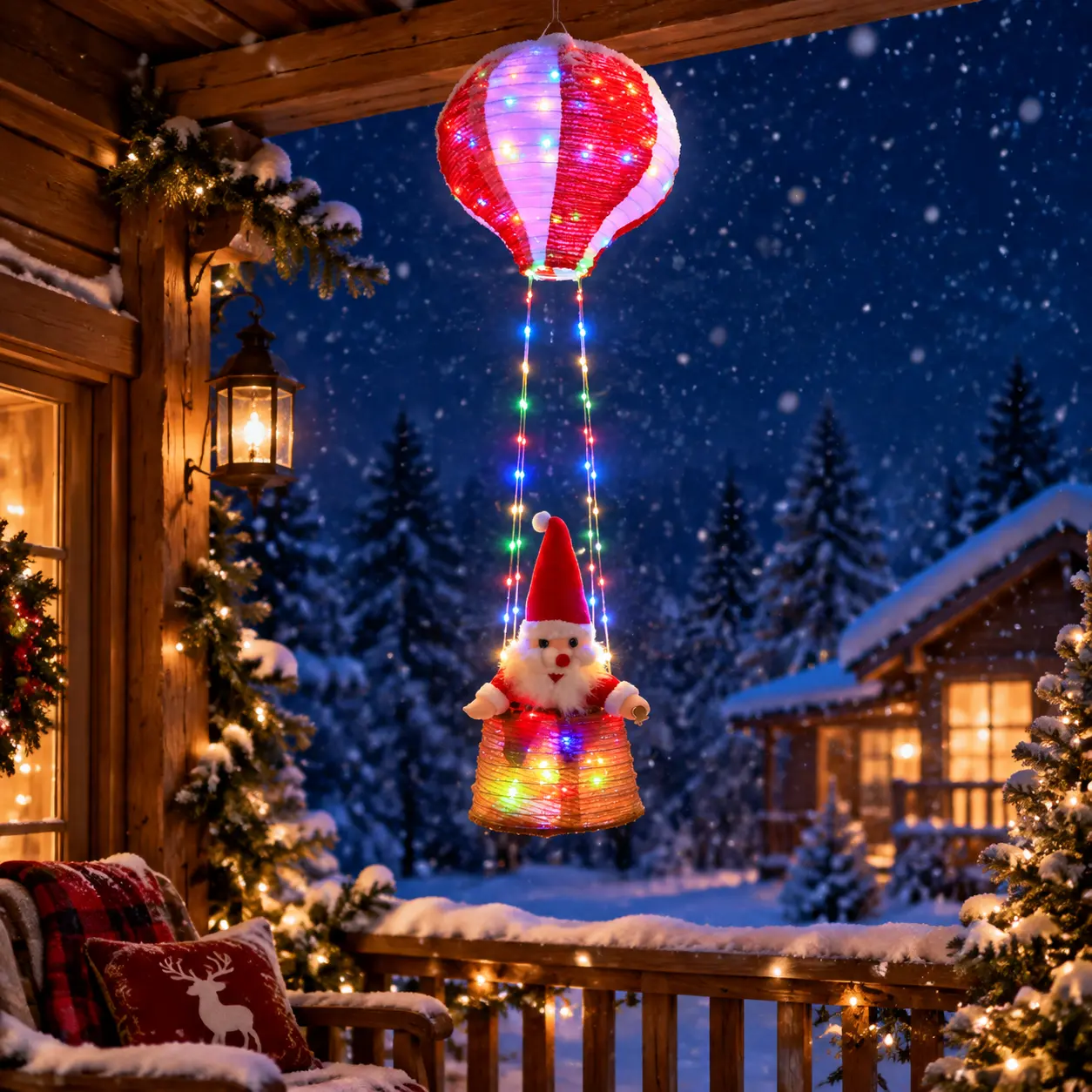 DIOELF Christmas Hot Air Balloon Santa LED Hanging Light - Lightweight Foldable Paper Lantern with Colorful String Lights, Foldable Size Holiday Theme Home Decor Gift for Indoor Use