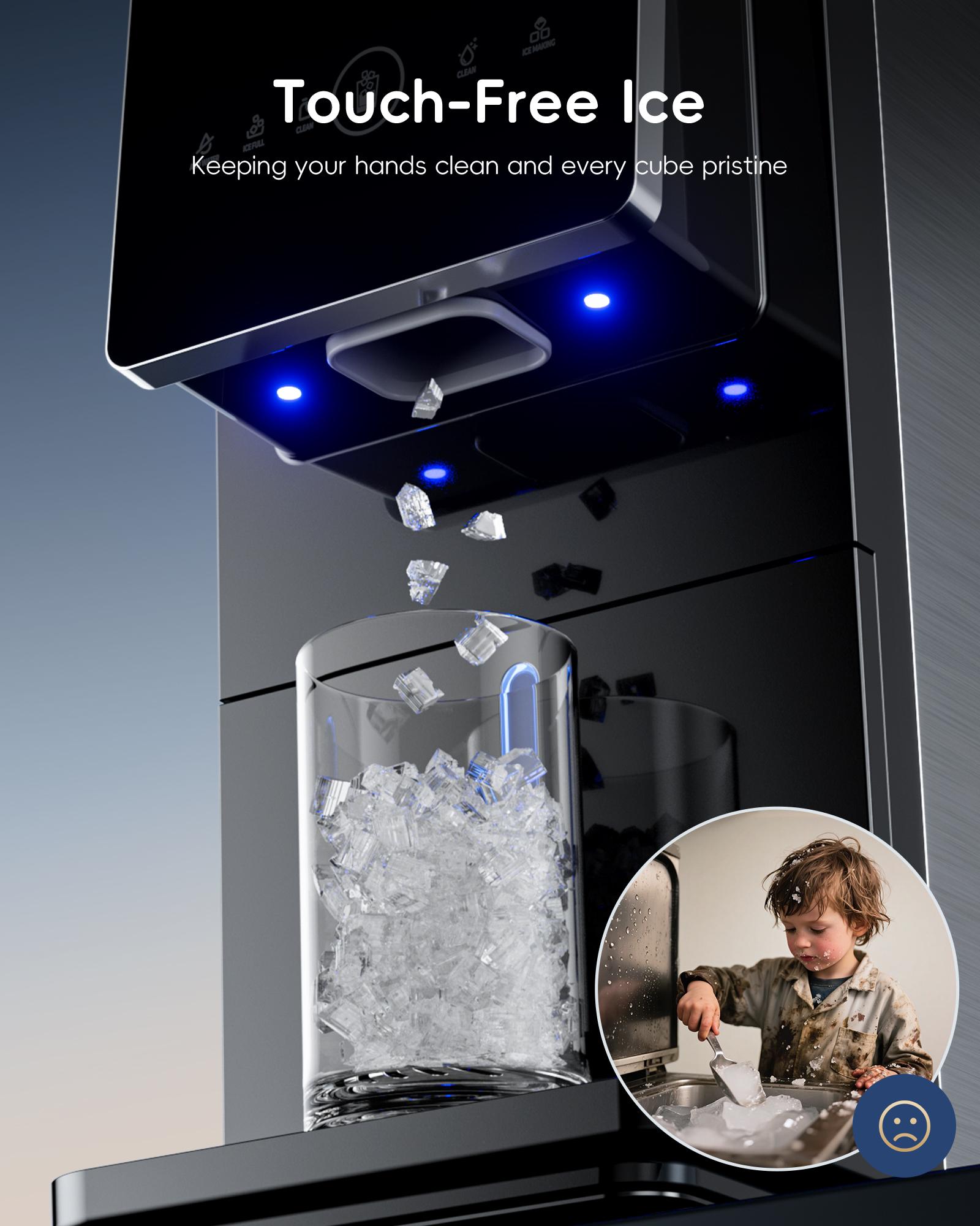 [Upgraded Version] ecozy Nugget Ice Maker Dispenser, 40lbs/24H, 10Mins Quick Ice Makeup, 40lbs Sonic Storage, Self-Dispensing Pellet Ice, Touchless Self-Cleaning Ice Dispenser for Kitchen Office Bar Party
