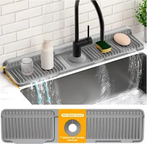 Silicone Faucet Splash Mat, Foldable Design Sink Sponge Draining Pad, Multi-application Splash Guard for Kitchen & Bathroom