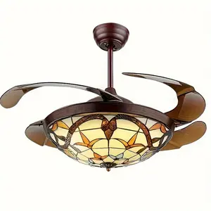 New Retractable Ceiling Fan Lighting Remote Control Tiffany Indoor lighting