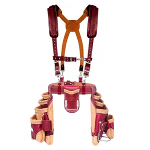 FUERI 16-Pocket Maroon Leather Tool Belt Suspenders – Adjustable Set for Carpenters, Electricians & Framers | Add to Cart Buy Now: Tool Belt Set + Sturdy, Comfortable, Organized