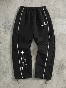 Men's Star Print Trendy Sporty Pants with Lines, Gym Workout Running Trousers with Side Pockets, Athletic Quick Dry Breathable Sweatpants, Drawstring Elastic Waist, Adjustable Cuffs