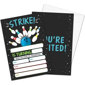Bowling Birthday Invitations, Let's Strike Up Neon Bowling Birthday Party Invitations for Boys Girls, Birthday Party Invitation Cards, Party Supplies and Decoration, 20 Cards & 20 Envelopes -D02