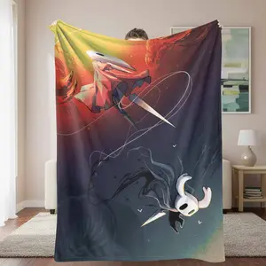 Video Game Character Flannel Blanket with Hollow Knight vs Hornet Battle Print， Lightweight Super Soft Cozy AntiPilling for Couch Bed， Travel Office， Perfect Gift for Gamers， Home Decor， and Collector's Item for Enthusiasts.