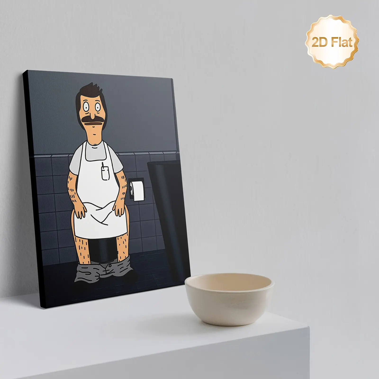 1pc Bob's Burgers Belcher Bathroom Scene Wood-Framed Canvas Print - Funny TV Show Wall Artwork, Abstract Face Design, Ready-to-Hang Home Decor Items for Living Room Indoors All Seasons