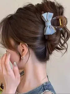 Women's Elegant Denim Bowknot Design Hair Claw, Casual Trendy Hair Claw, Fashionable Hair Accessories for Daily & Party Decoration