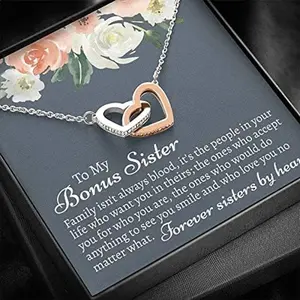 Interlocking Hearts Necklace Message Card, Sister In Law Necklace, Unique Sister in Law Gift, Birthday, Wedding, New Sister In Law, Step Sister Gift Anniversary, Christmas, Necklace for Woman. Necklace Jewelry With Meaningful Messages Card & Box