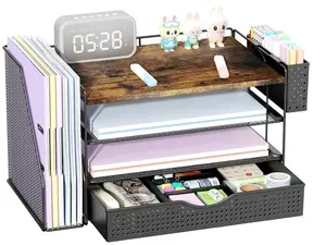4-Tier Desk Organizers Accessories With File Holder, Pen Holder And Drawer Workspace Organizer