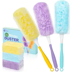 Heavy Duty Duster Refills, 18 Count Duster Refills with 3 Handles, Multi Surface 360?  Dusters with 4X Microfibers, Unscented Disposable Dusters Kit for , , Office (,Yellow,Blue)