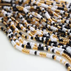 Pecan Multi-Colored Waistbeads for Women - Black, White, and Gold Seed Beads on Traditional Cotton Thread African Waist