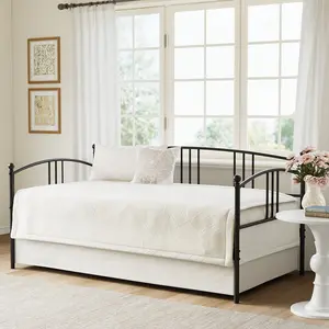 Twin Daybed, Metal Sofa Bed Frame with Steel Slat Support for Living Room, Bedroom and Guest Room, Black Modern Interior