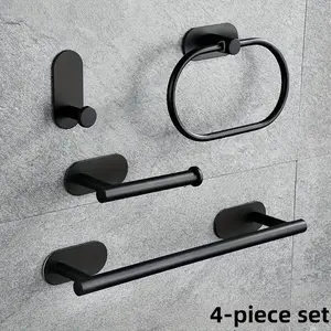 4-Piece Modern Bathroom Accessory Set, Includes Towel Bar, Tissue Holder & Hook, Easy Wall Mounted Design, Perfect Bathroom Decoration