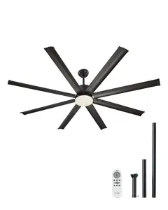 VEVOR 72 Inch Ceiling Fan with Light, 6-Speed Remote Control, Dimmable 3-Color Temperature, Reversible DC Motor, Modern Low Profile Flush Mount Fan for Bedroom, Living Room, Indoor/Outdoor Use, Black