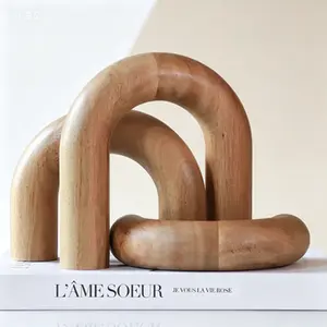 Set of 3 Wooden Arch Decor - Acacia Wood Shelf Accents for Coffee Table, Bookshelf & Entryway - Japandi Minimalist Aesthetic Decorative Objects - Modern Home Decor Accessories