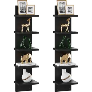 5 Tier Wall Shelf Unit,Black Vertical Shelf,Floating Storage Shelf,Decorative Wall Mount Vertical Shelving for , Bedroom,Living Room,Office Decor WBC009B-2