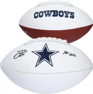 Emmitt Smith Dallas Cowboys Autographed Franklin White Panel Football with "HOF 10" Inscription - Fanatics Authentic Certified
