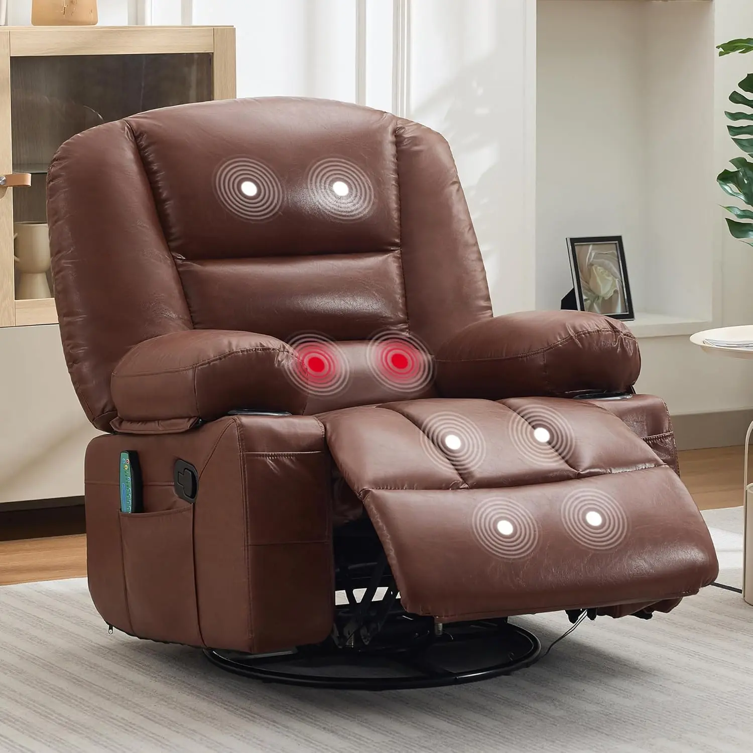 Garvee Electric Massage Recliner Chair: 3-in-1 Heated, Vibration & 360° Swivel Rocker with Storage Pockets, Perfect Living Room, Bedroom Recliner for Adults