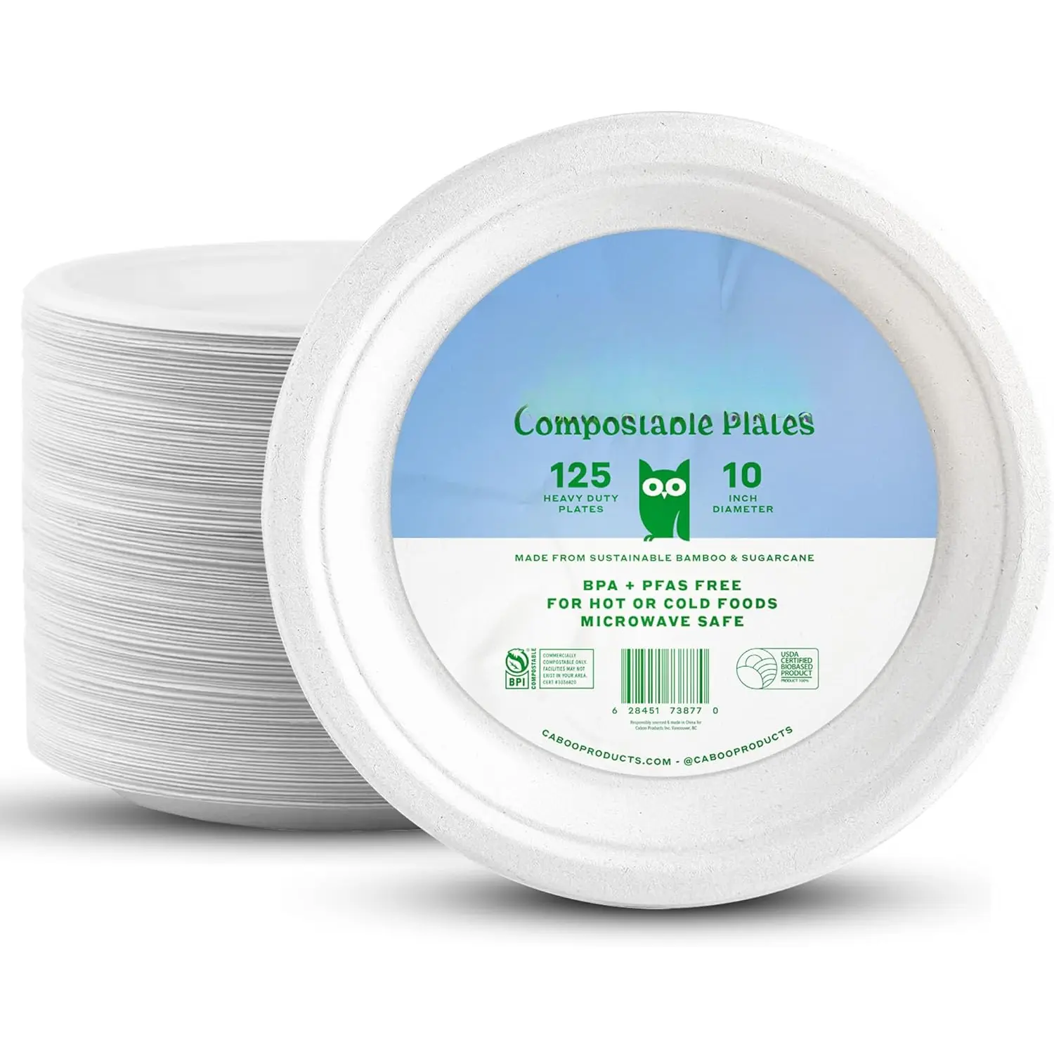 Disposable  Paper Plates, 125 Pack of 10 Inch Sturdy Biodegradable Plates, Compostable Plate, Microwave Safe Party Plate,  Alternative to Plastic