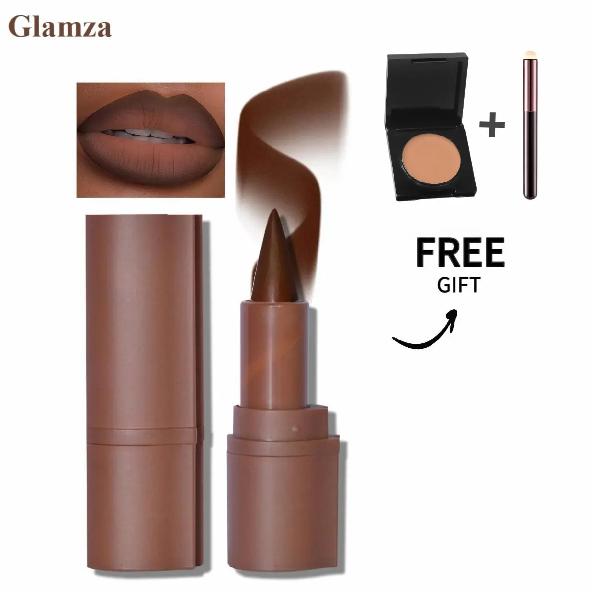Glamza 2-in-1 Lip Liner and Lipstick Lip Combo Set, Matte Nude Dark Brown Red Lip Liner Creamy Lip Pencil Crayon, High Pigmented Long lasting Lipstick Makeup Lip Liner Foundation Glossy