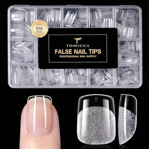 TOMICCA Extra Short Square Nail Tips 510PCS, 15 Sizes Full Cover Ultra Matte Short Nail Tips Clear Acrylic Nails for DIY Salon, Gel Nail Extension Tips for Beginners & Nail Techs