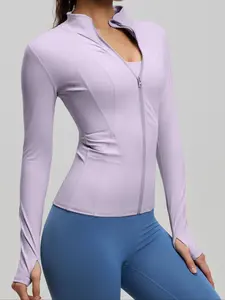 Women's Sport Zipper Jacket, Seamless Fitness Jacket, Sports Yoga Jacket, Medium Support, Comfortable Fit, Long Sleeve, High Elasticity, Durable Fabric