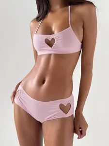 Two-piece Set Women's Cut Out Heart Pattern Cami Top & Bottom, Casual Sleeveless Top & Bottom for Daily Wear, Ladies Clothes for Summer